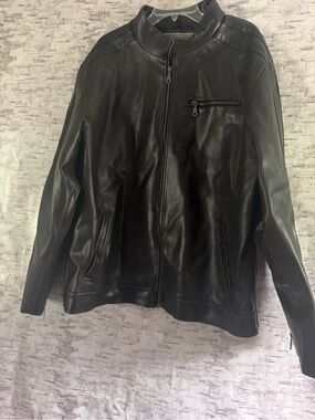 Machine Black Leather Bomber Jacket